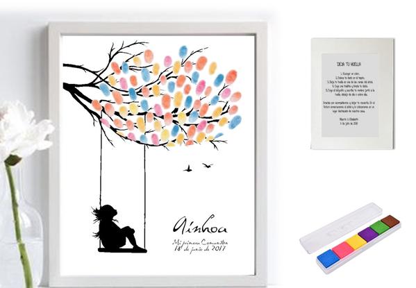 Kit Árbol de huellas + banner para Comunión niña. Modelo multicolor. -  Cuadros Personalizados