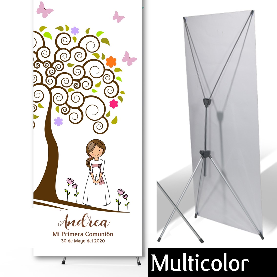 Kit Árbol de huellas + banner para Comunión niña. Modelo multicolor. -  Cuadros Personalizados