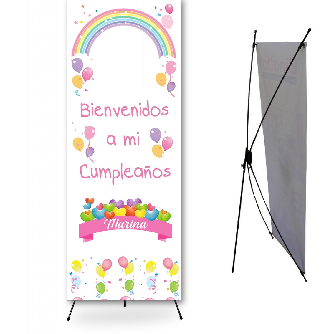 Cartel Banner para cumpleaños. Personalizado. Modelo Arco iris con globos.  - Cuadros Personalizados