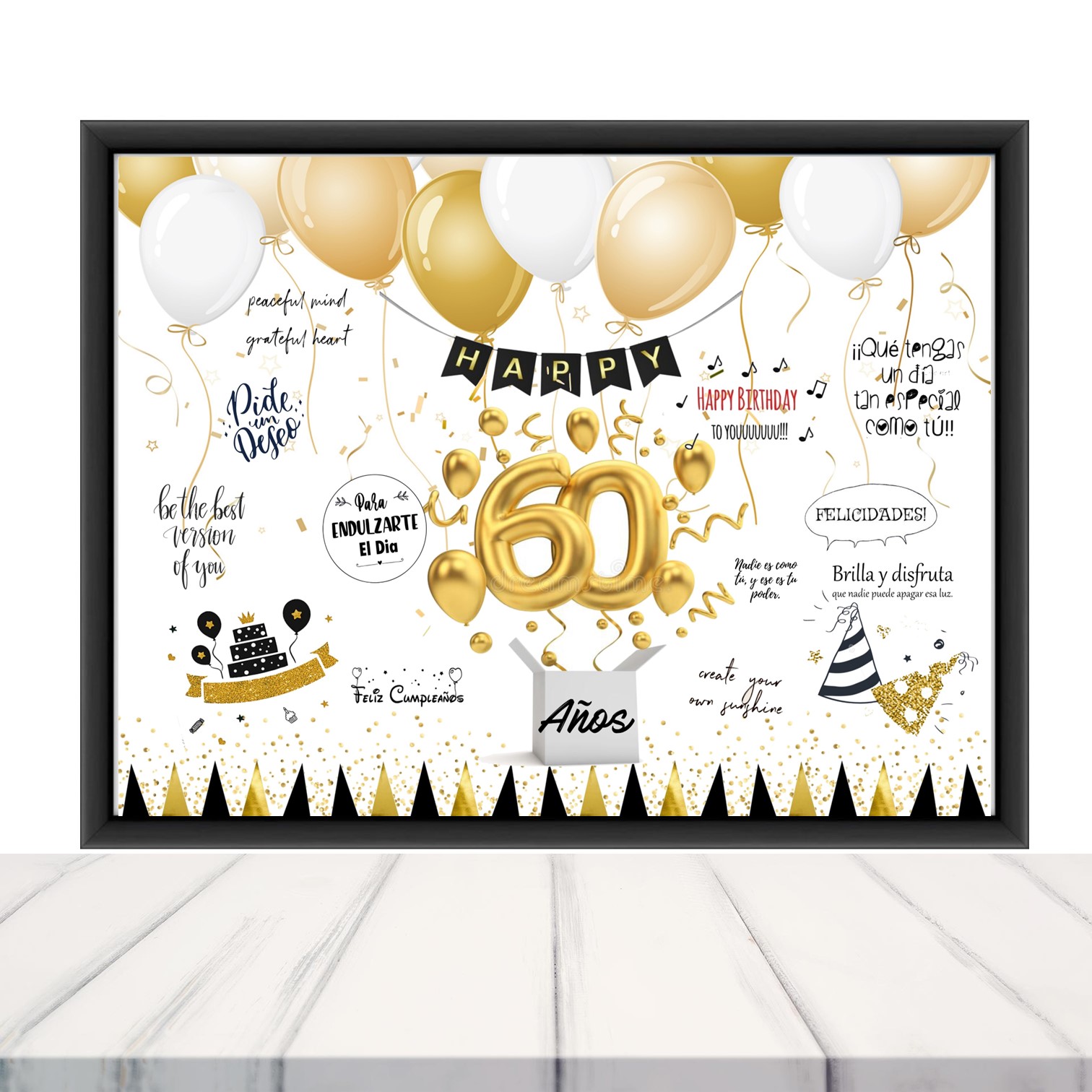 Cuadro de firmas Feliz Cumpleaños. Felicitación 30, 40, 50, 60,70 y 80  cumpleaños. Personalizable. - Cuadros Personalizados