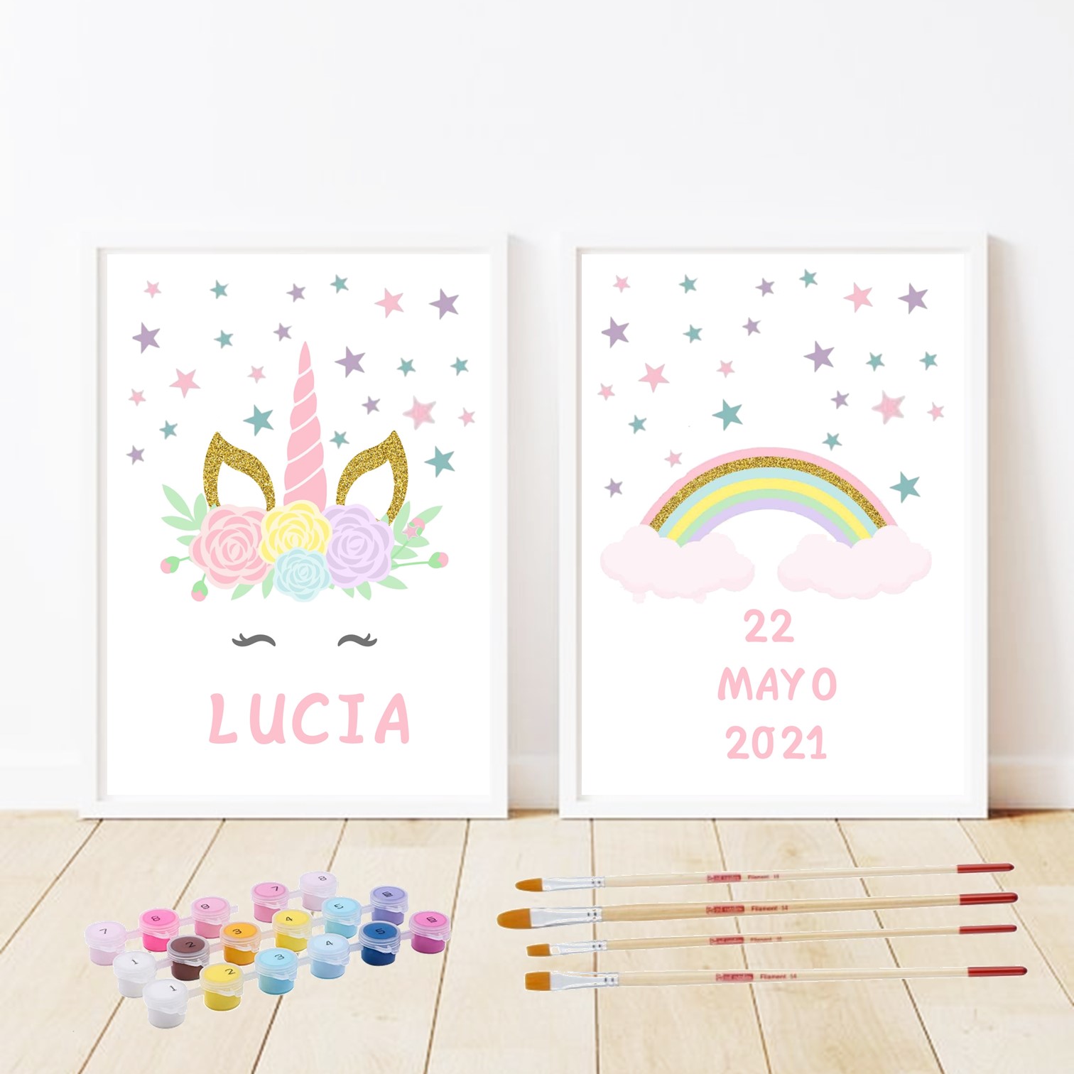 PACK 2 unidades. Pintar por Números Personalizado. Marcos incluidos, sin  clavos. Pintura Manualidades infantil. (UNICORNIO - ARCOIRIS) - Cuadros  Personalizados